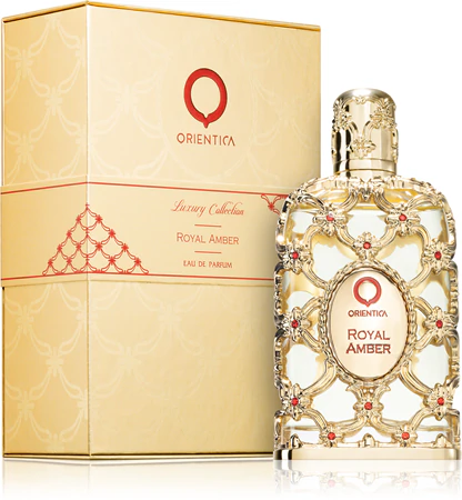 Frasco e embalagem do perfume unissexo Orientica Royal Amber Eau de Parfum