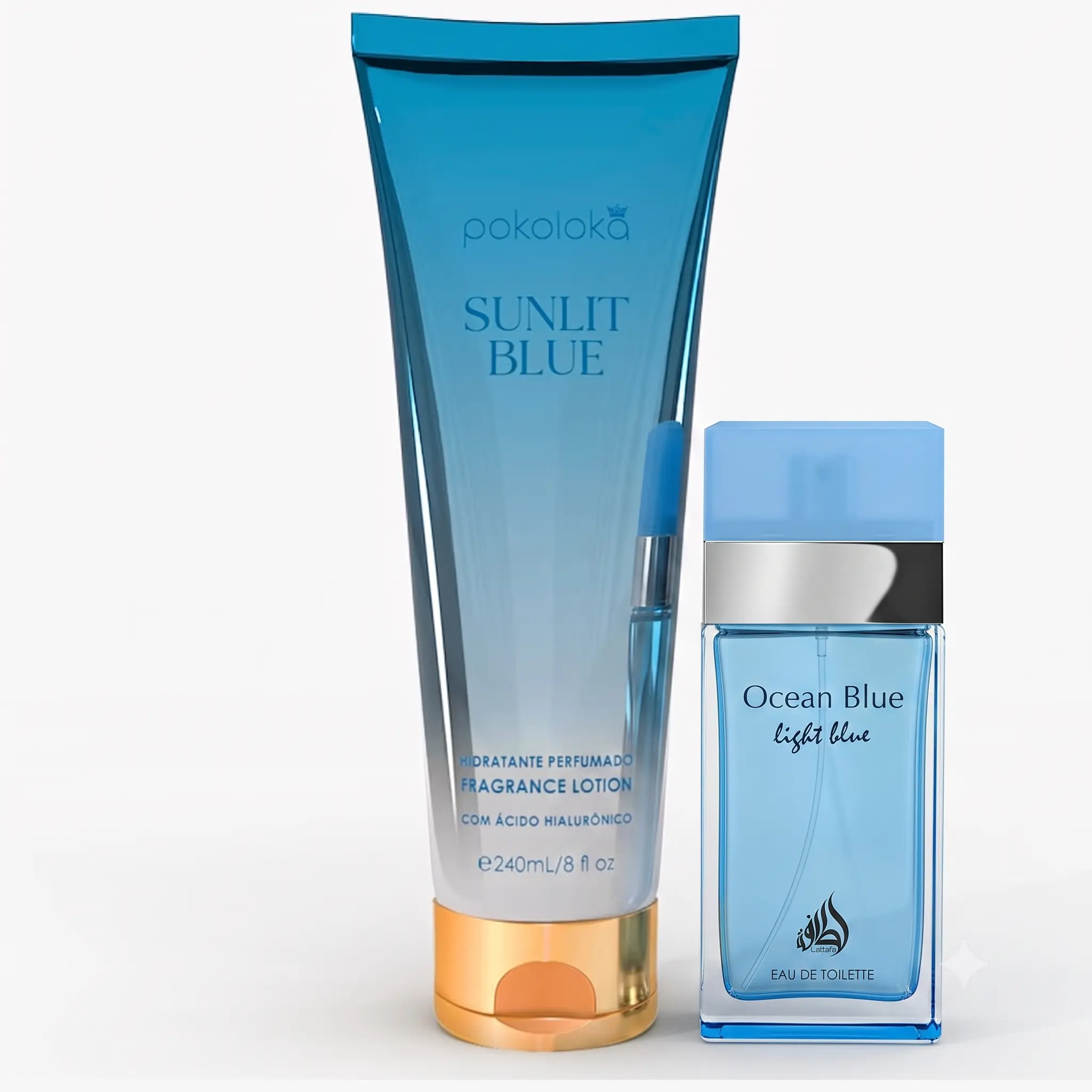 Detalhes da textura levíssima do creme corporal Luxury Sunlit Blue