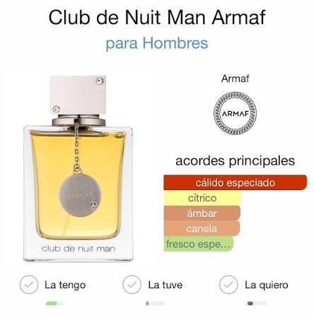 Pirâmide olfativa com notas de mandarina, canela e couro do Club de Nuit Man
