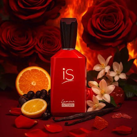 Perfume feminino IS L'Amour Intense num ambiente de toucador elegante