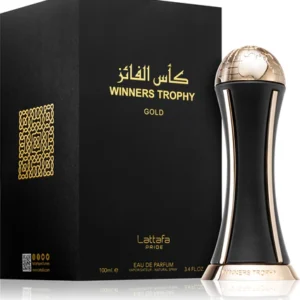 Frasco do perfume unissexo Lattafa Pride Winners Trophy Gold Eau de Parfum de 100ml
