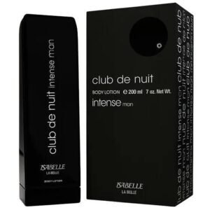Hidratante corporal masculino Club de Nuit Intense Man da Isabelle La Belle, tubo de 200 ml com a caixa.