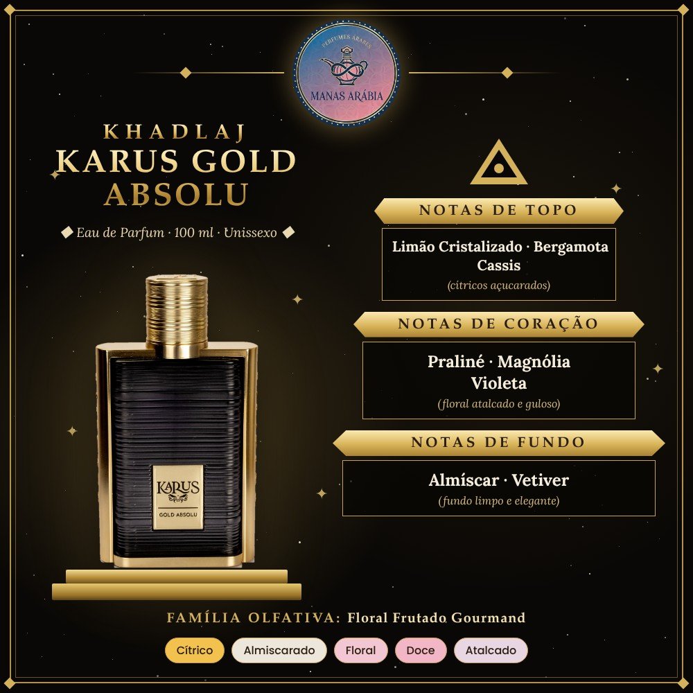 Pirâmide olfativa do Khadlaj Karus Gold Absolu