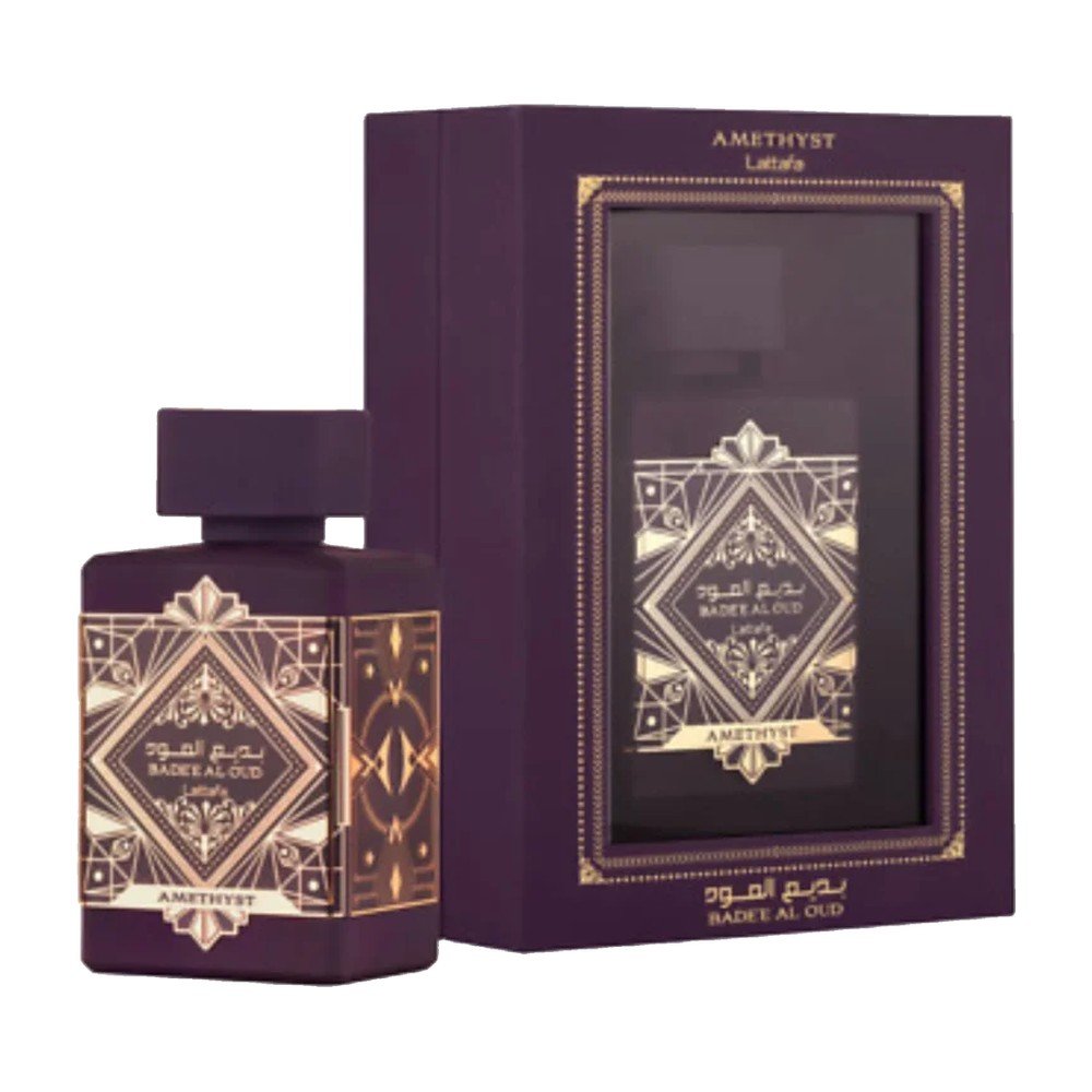 Lattafa Bade'e Al Oud Amethyst Fusion – frasco e caixa