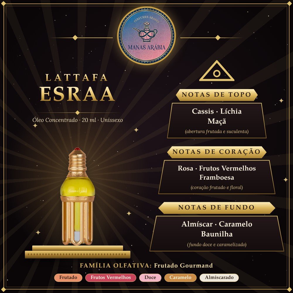 Lattafa Esraa – pirâmide olfativa e notas