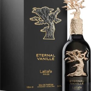 Frasco artístico e luxuoso do perfume árabe Lattafa Pride Eternal Vanille 100ml.